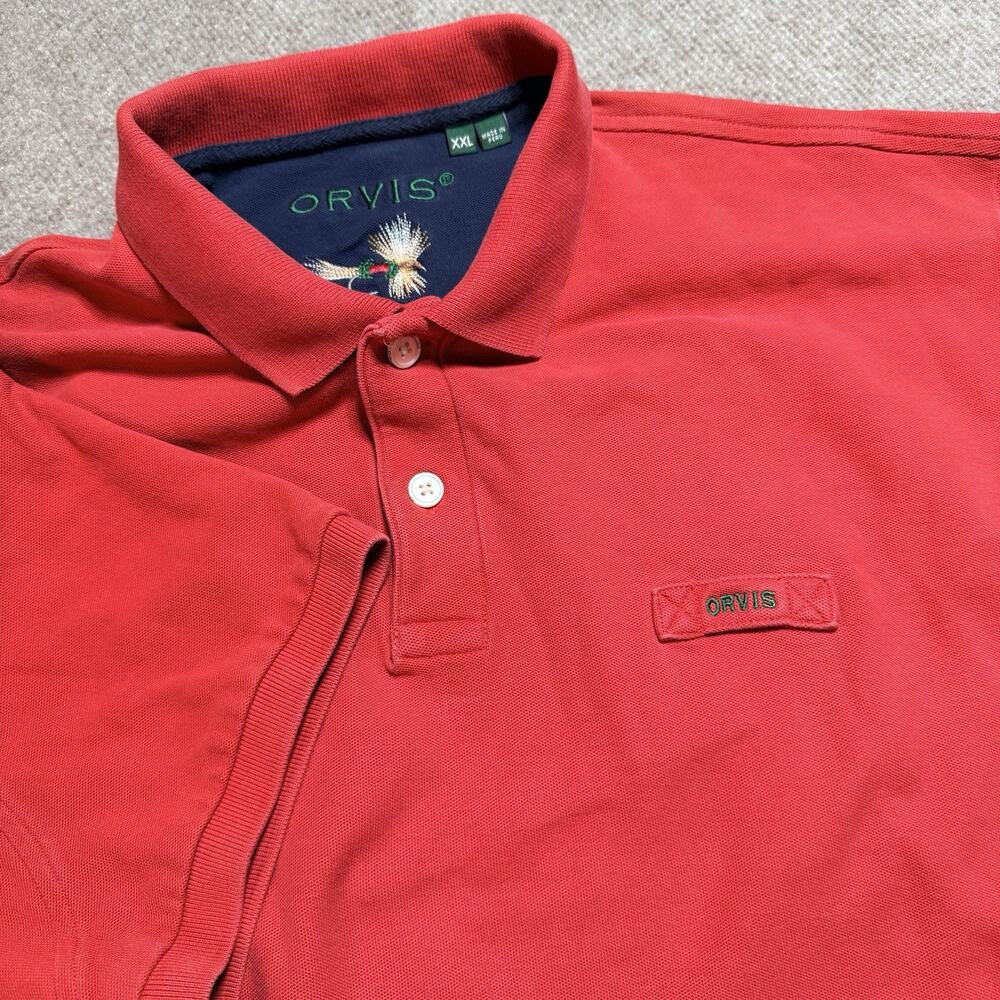 Orvis Signature Polo Mens 2XL Red Peruvian Cotton‎ Embroidered Fly Fish 3B9Z
